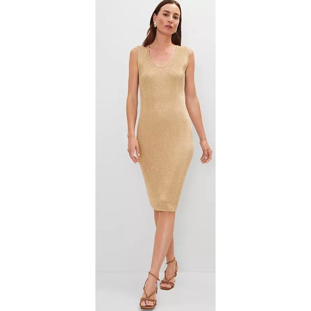 Yunika Sleeveless V-Neck Metallic Knit Made in Italy Dress or‎ Swim Cover-Up S/M